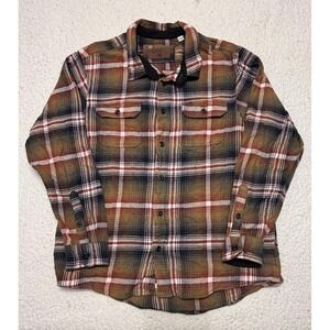 Orvis Mens Plaid Flannel Button Up Shirt Multicolor Cotton L Long Sleeve